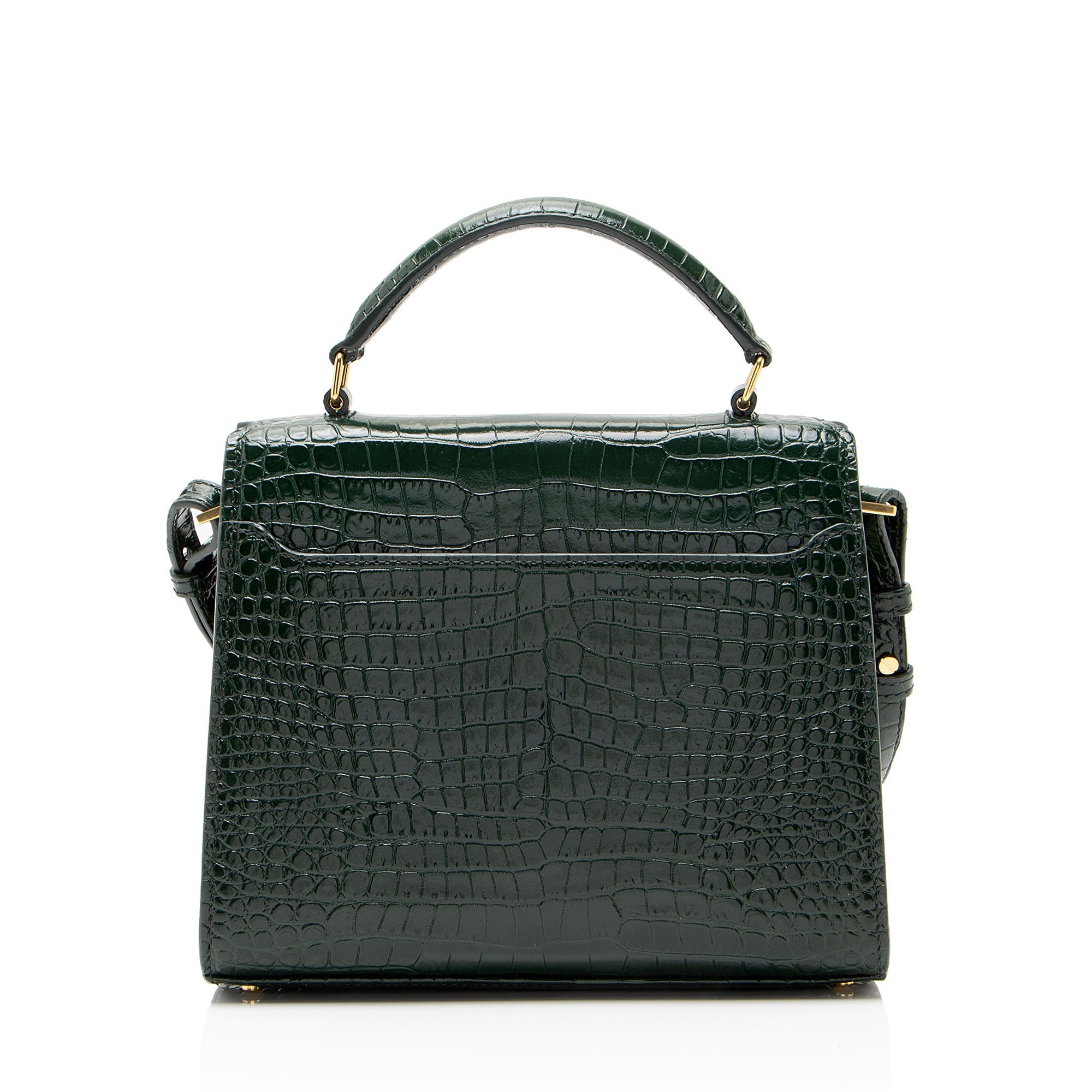 Saint Laurent Croc Embossed Leather Monogram Cassandra Mini Top Handle