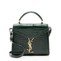Saint Laurent Croc Embossed Leather Monogram Cassandra Mini Top Handle