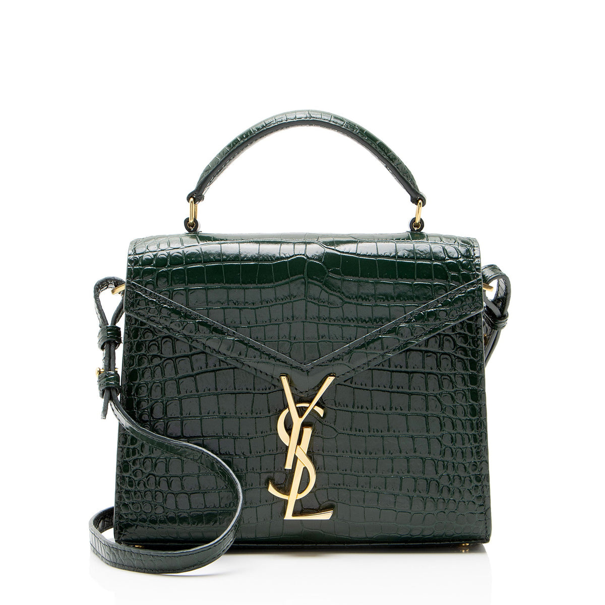 Saint Laurent Croc Embossed Leather Monogram Cassandra Mini Top Handle