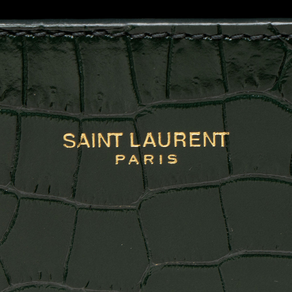 Saint Laurent Croc Embossed Leather Monogram Cassandra Mini Top Handle