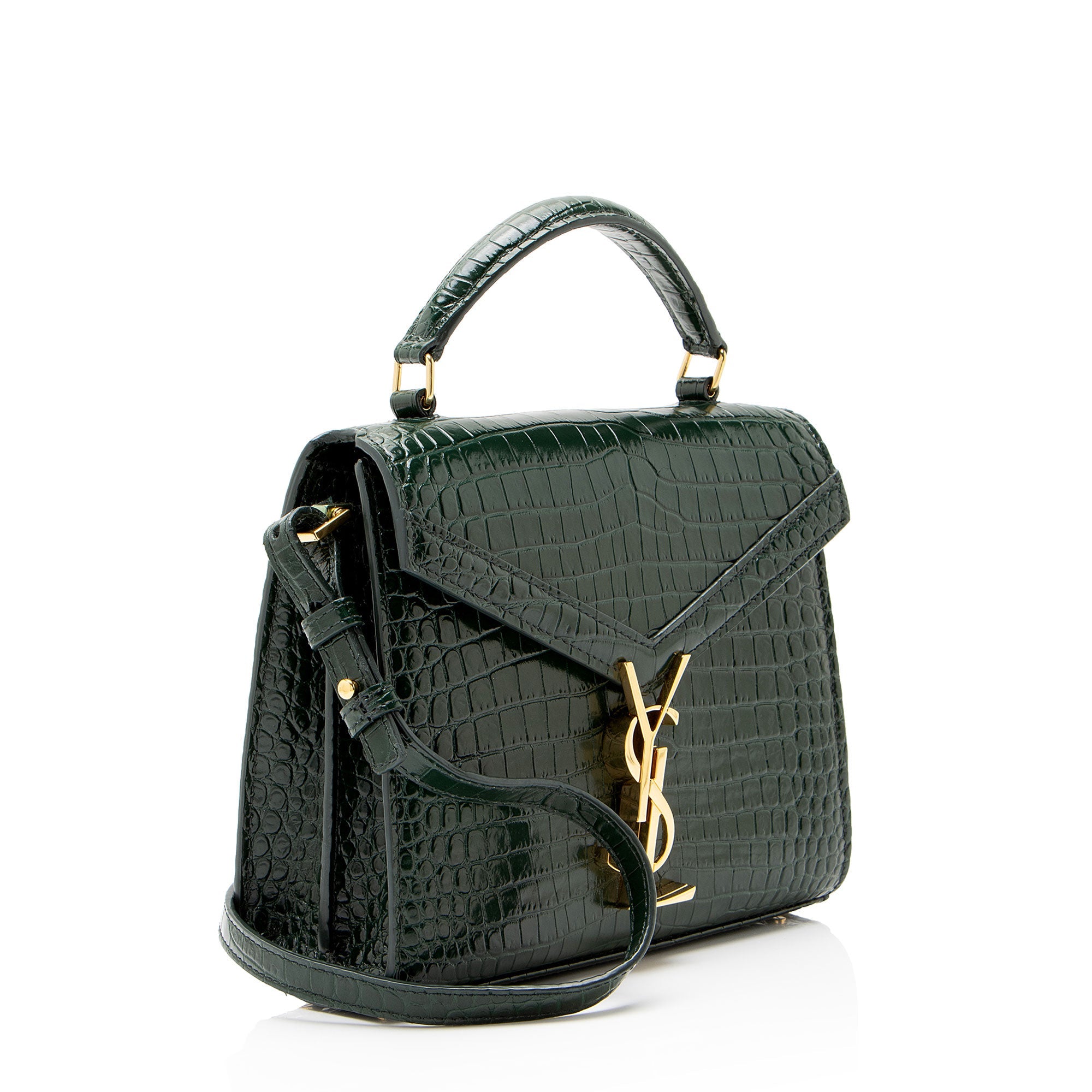 Saint Laurent Croc Embossed Leather Monogram Cassandra Mini Top Handle