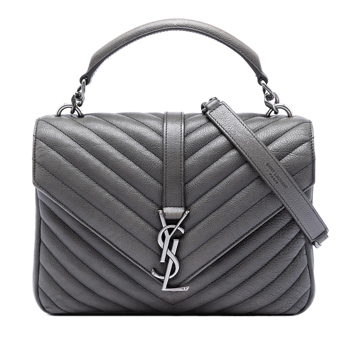 Saint Laurent Medium Chevron Sheepskin Monogram College Satchel