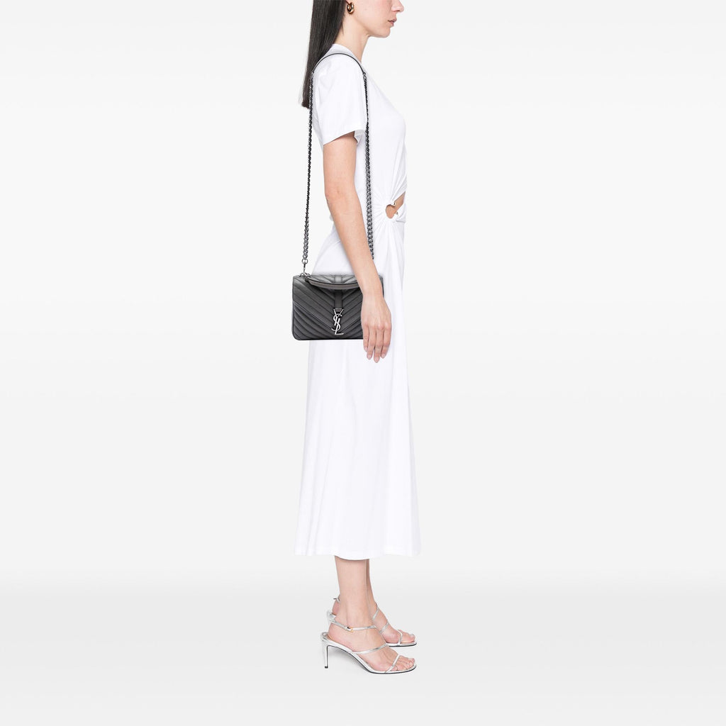 Saint Laurent Medium Chevron Sheepskin Monogram College Satchel