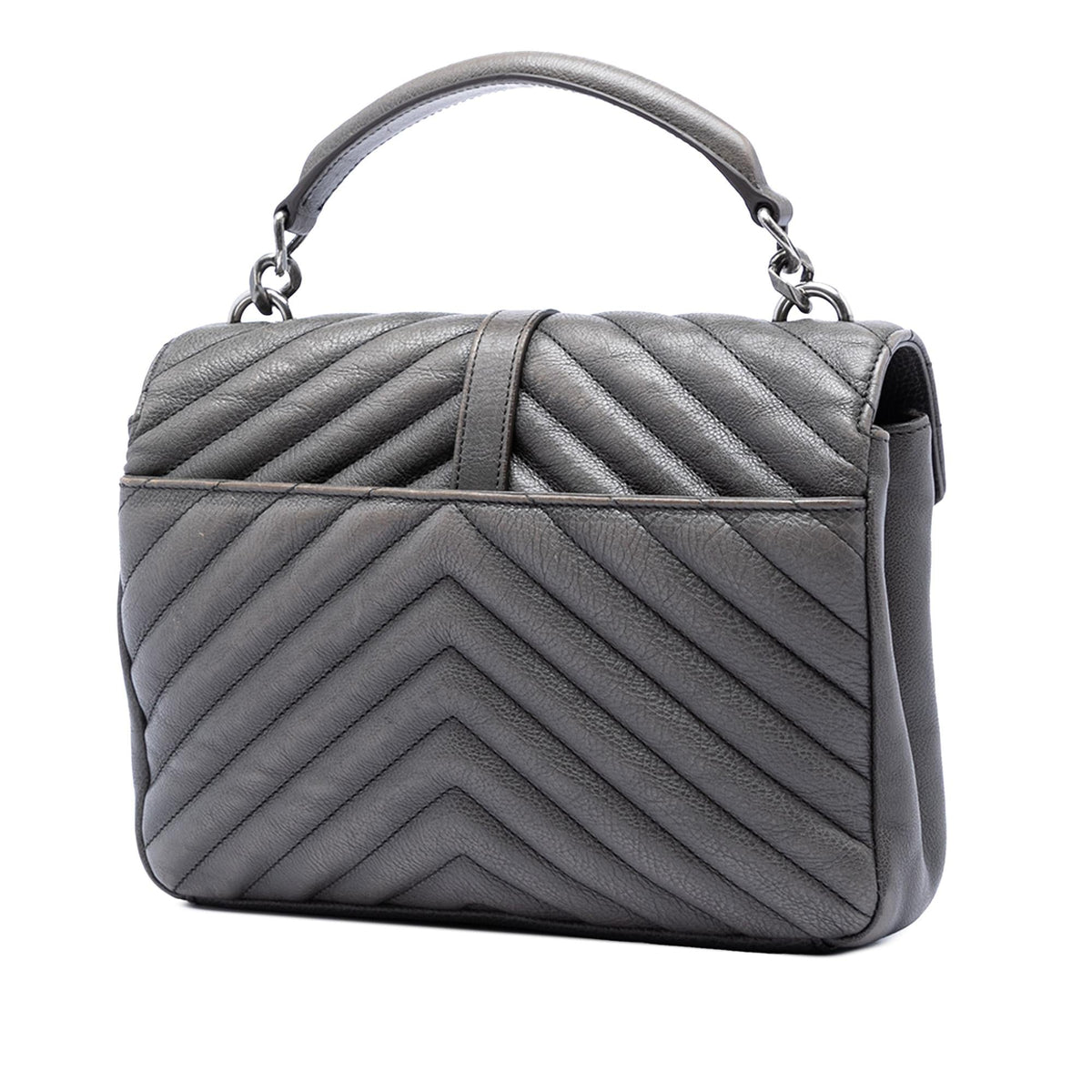 Saint Laurent Medium Chevron Sheepskin Monogram College Satchel