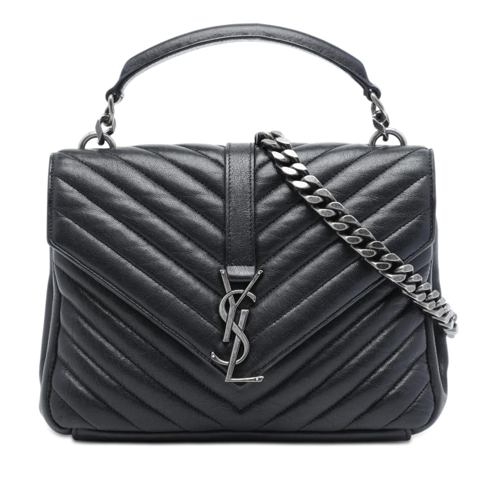 Saint Laurent Medium Chevron Sheepskin Monogram College Satchel