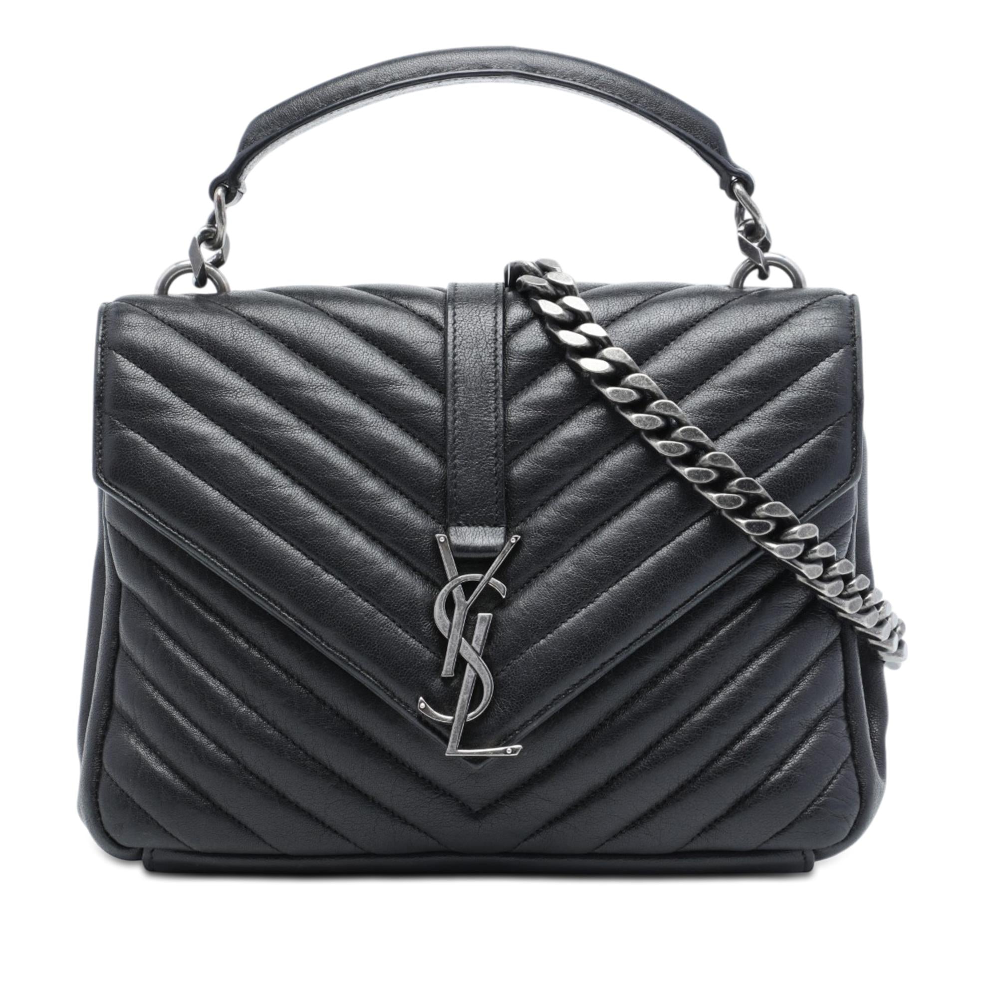 Saint Laurent Medium Chevron Sheepskin Monogram College Satchel