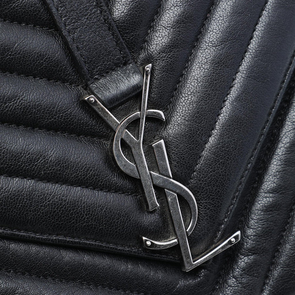 Saint Laurent Medium Chevron Sheepskin Monogram College Satchel
