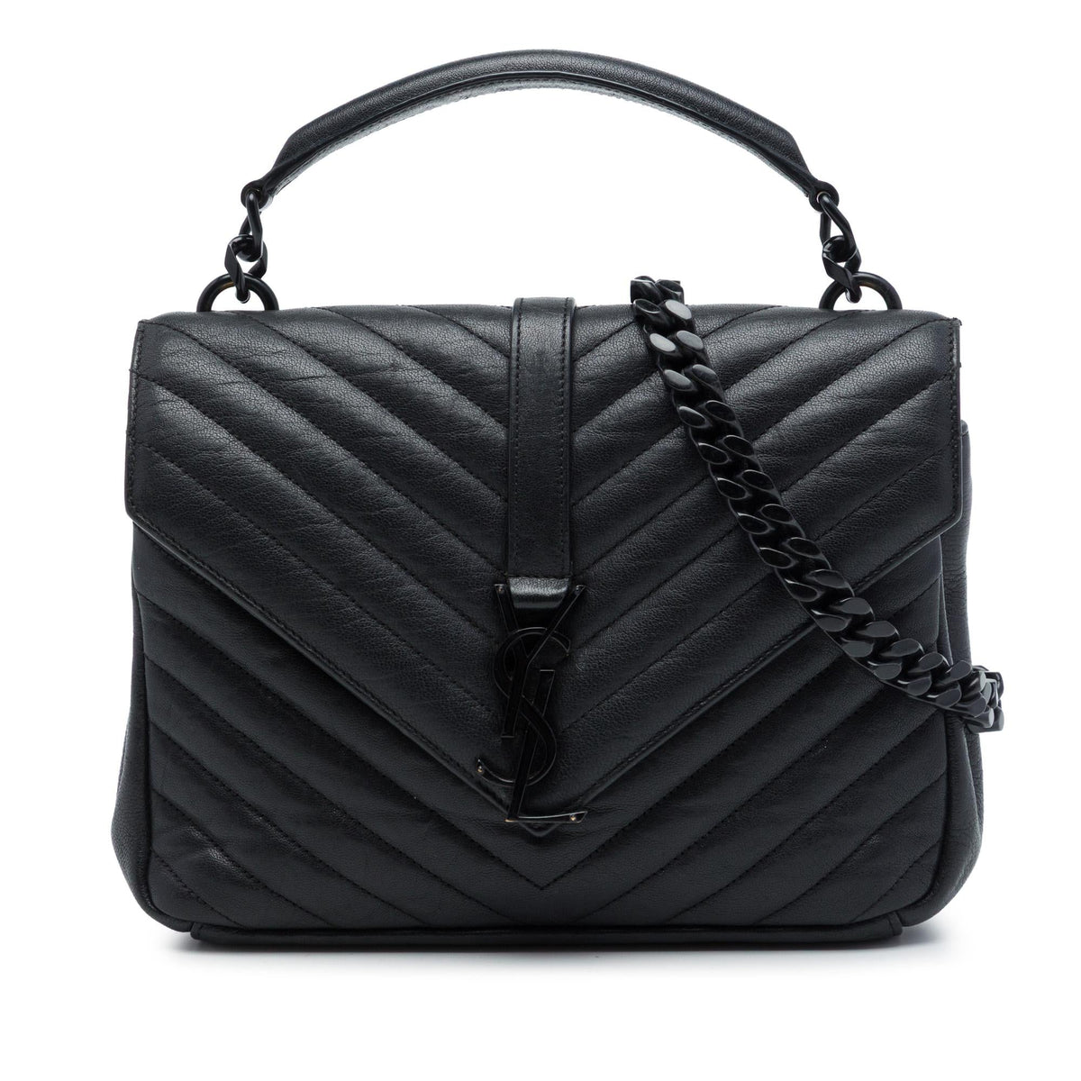 Saint Laurent Medium Chevron Sheepskin  Monogram Monochrome College Bag