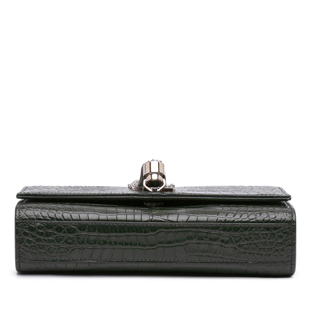 Saint Laurent Medium Croc Embossed Leather Kate Tassel Crossbody