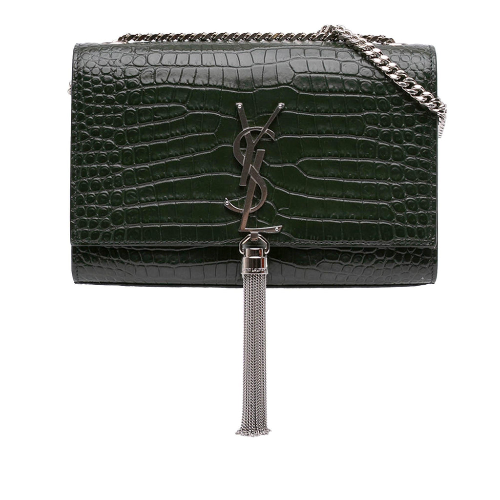 Saint Laurent Medium Croc Embossed Leather Kate Tassel Crossbody