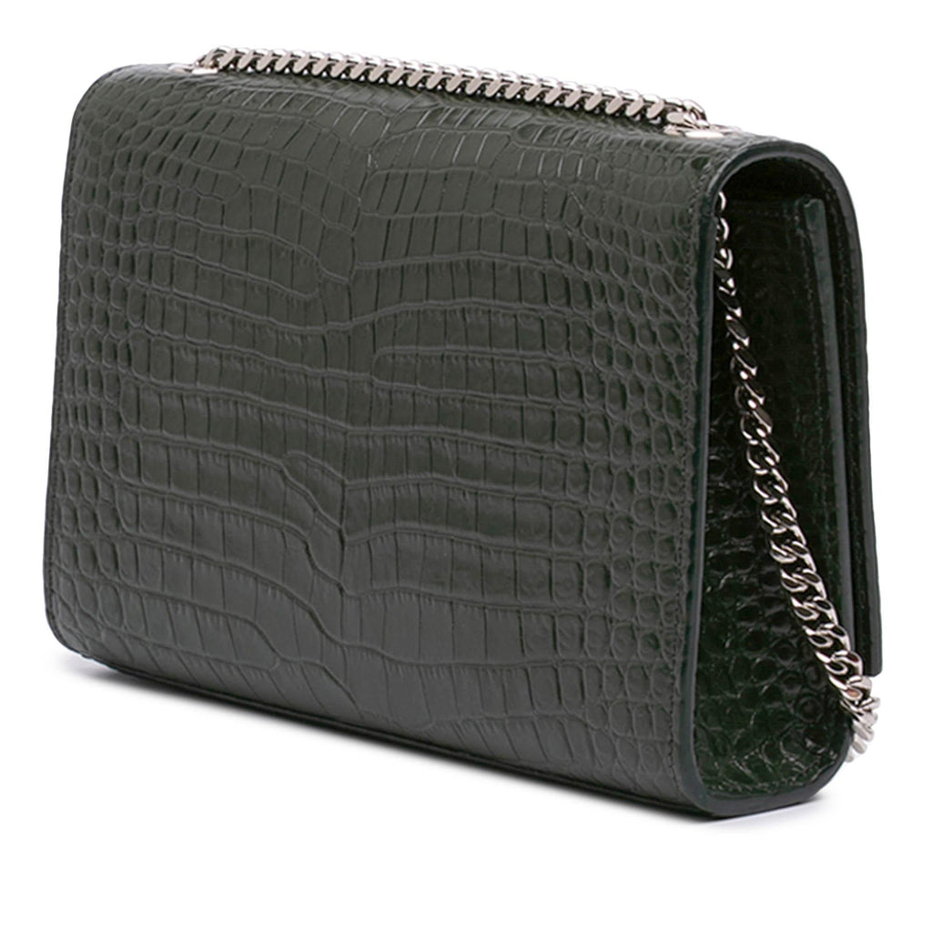 Saint Laurent Medium Croc Embossed Leather Kate Tassel Crossbody