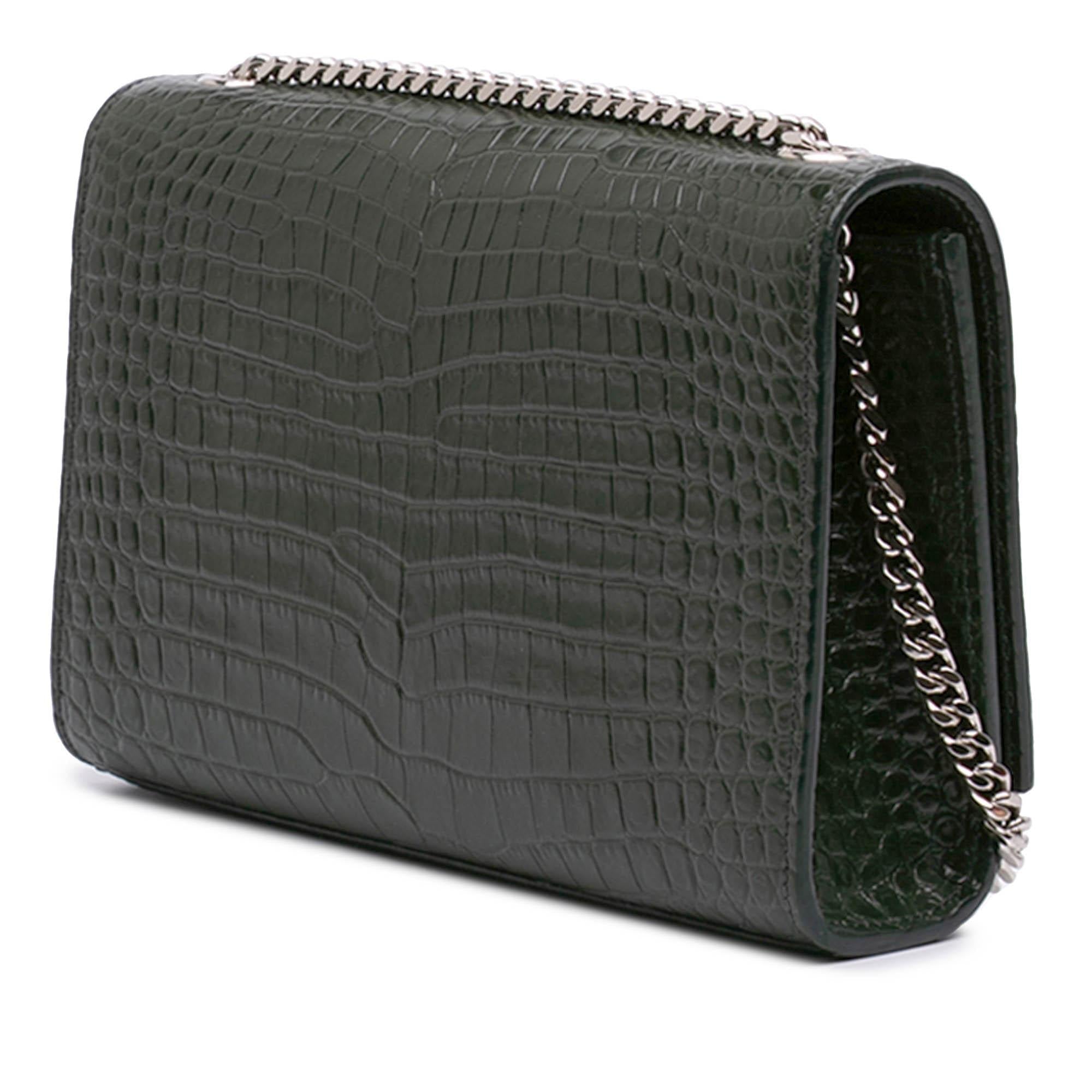 Saint Laurent Medium Croc Embossed Leather Kate Tassel Crossbody