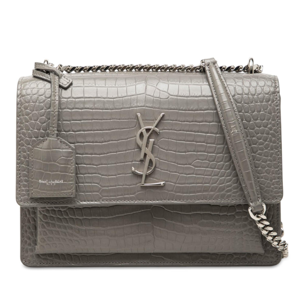Saint Laurent Medium Croc Embossed Leather Monogram Sunset Crossbody