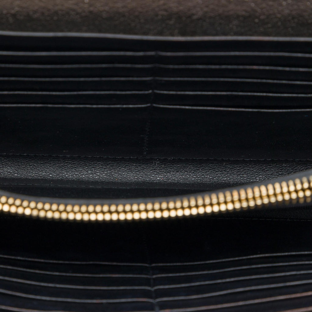 Saint Laurent Metallic Grain De Poudre Matelasse Chevron Monogram Chain Wallet