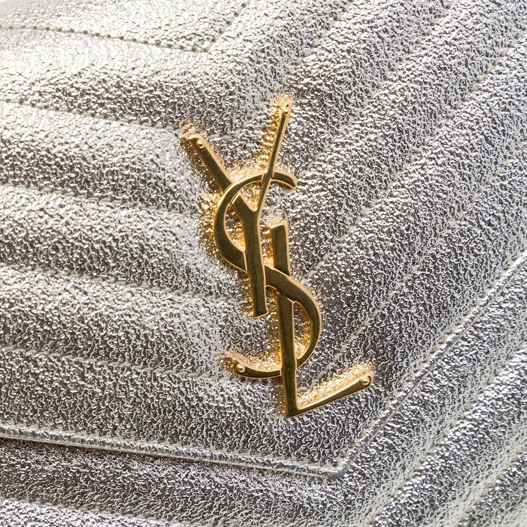 Saint Laurent Metallic Grain De Poudre Matelasse Chevron Monogram Chain Wallet