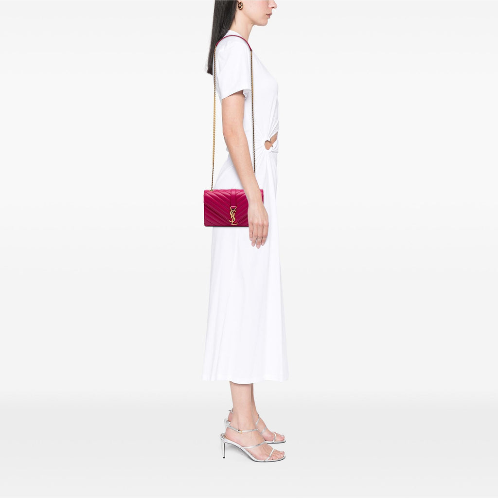 Saint Laurent Small Chevron Calfskin Monogram Envelope Bag