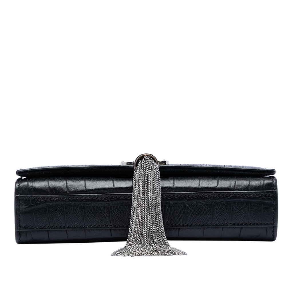 Saint Laurent Small Croc Embossed Leather Monogram Kate Tassel Crossbody
