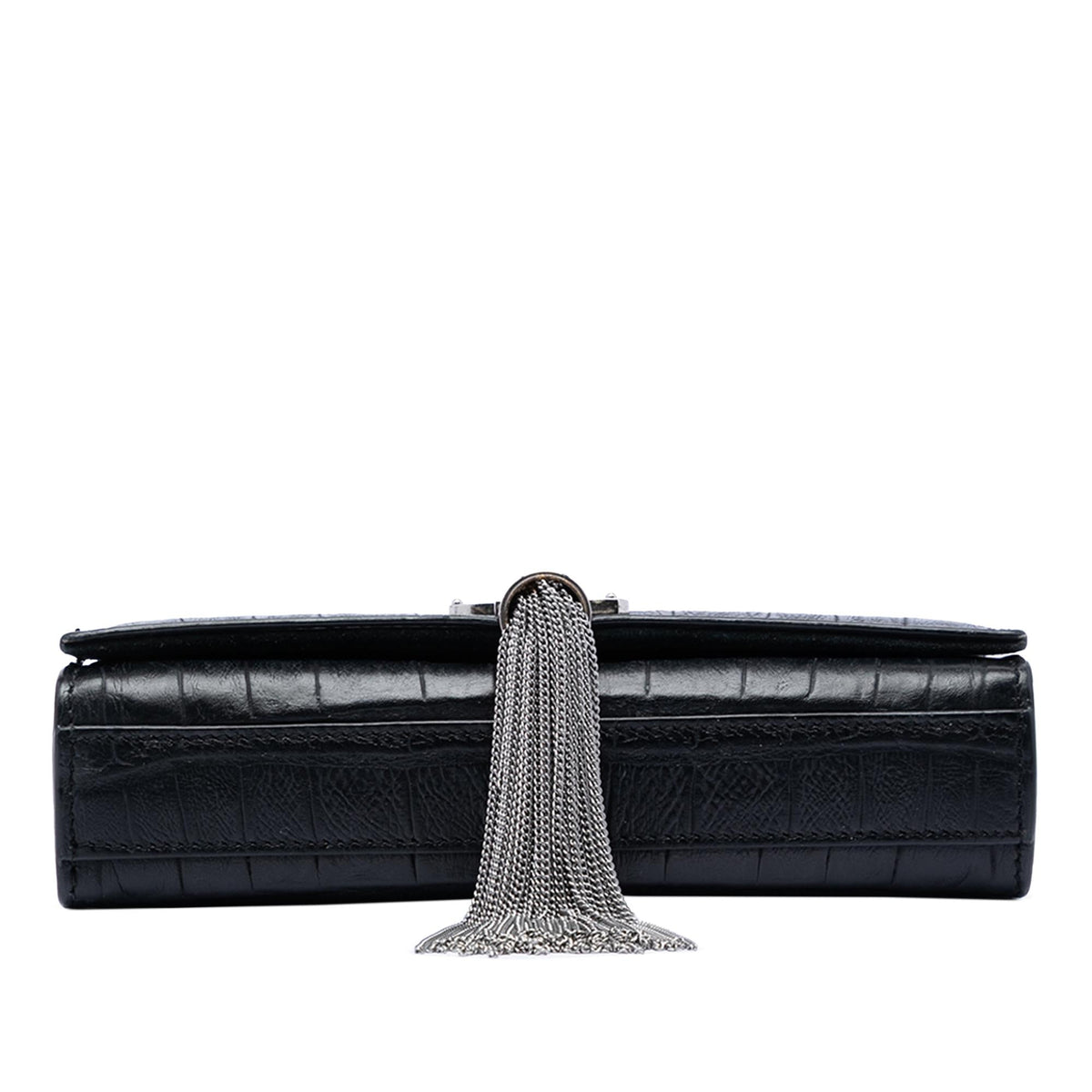 Saint Laurent Small Croc Embossed Leather Monogram Kate Tassel Crossbody