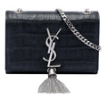 Saint Laurent Small Croc Embossed Leather Monogram Kate Tassel Crossbody