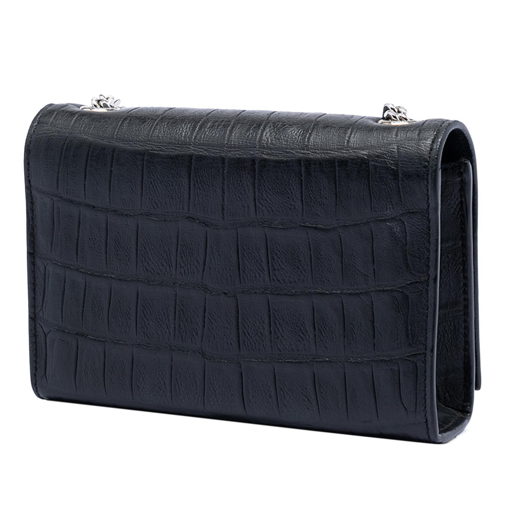 Saint Laurent Small Croc Embossed Leather Monogram Kate Tassel Crossbody