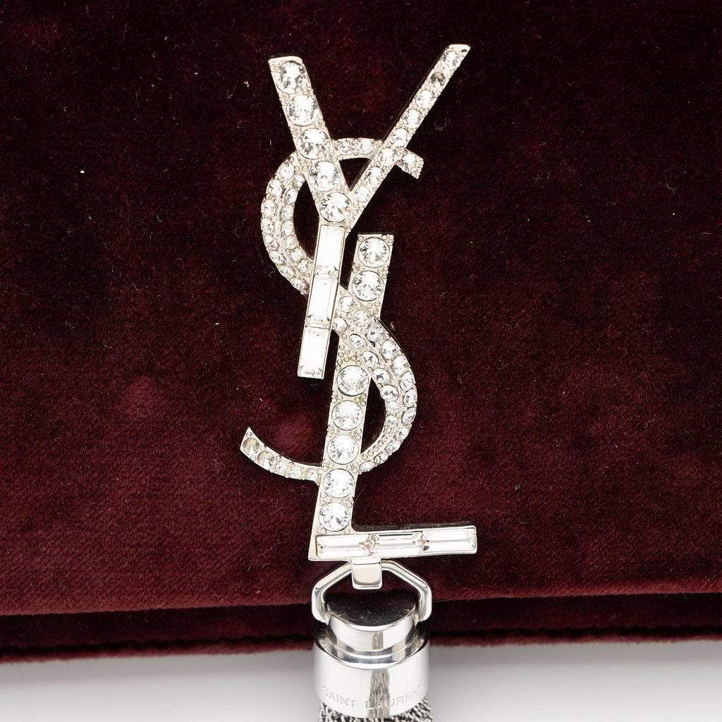 Saint Laurent Velvet Crystal Monogram Kate Tassel Chain Wallet