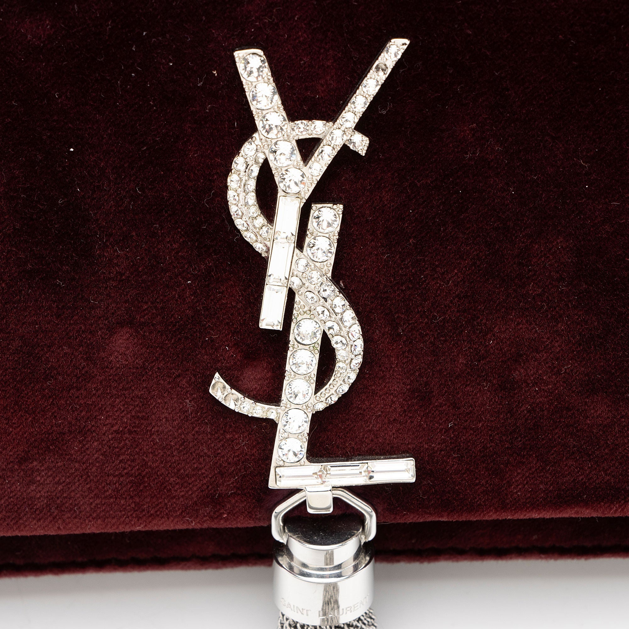Saint Laurent Velvet Crystal Monogram Kate Tassel Chain Wallet