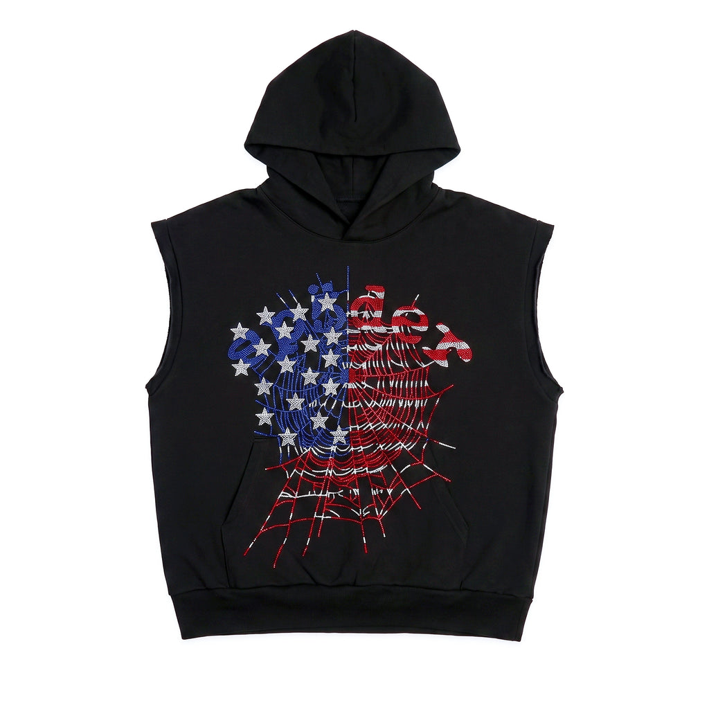 RHINESTONE OG WEB SLEEVELESS HOODIE