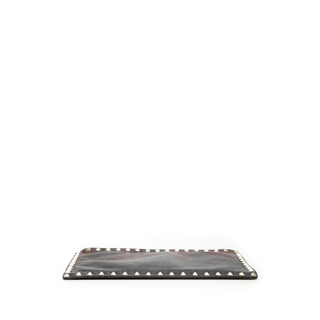 Valentino Grained Calfskin Rockstud Camouflage Zip Clutch