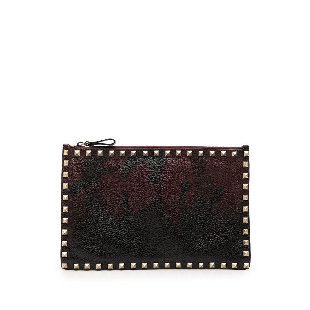 Valentino Grained Calfskin Rockstud Camouflage Zip Clutch