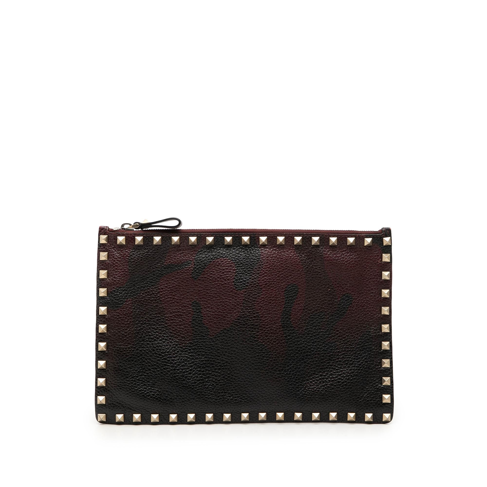 Valentino Grained Calfskin Rockstud Camouflage Zip Clutch