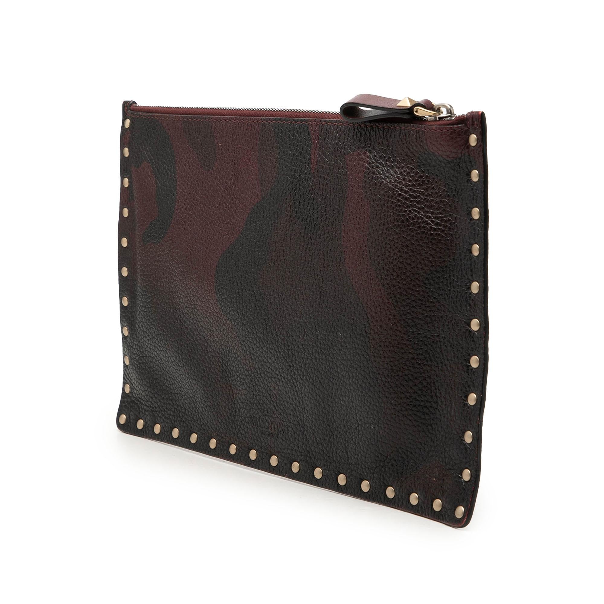Valentino Grained Calfskin Rockstud Camouflage Zip Clutch