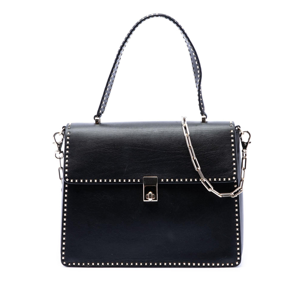 Valentino Leather Rockstud Top Handle Bag