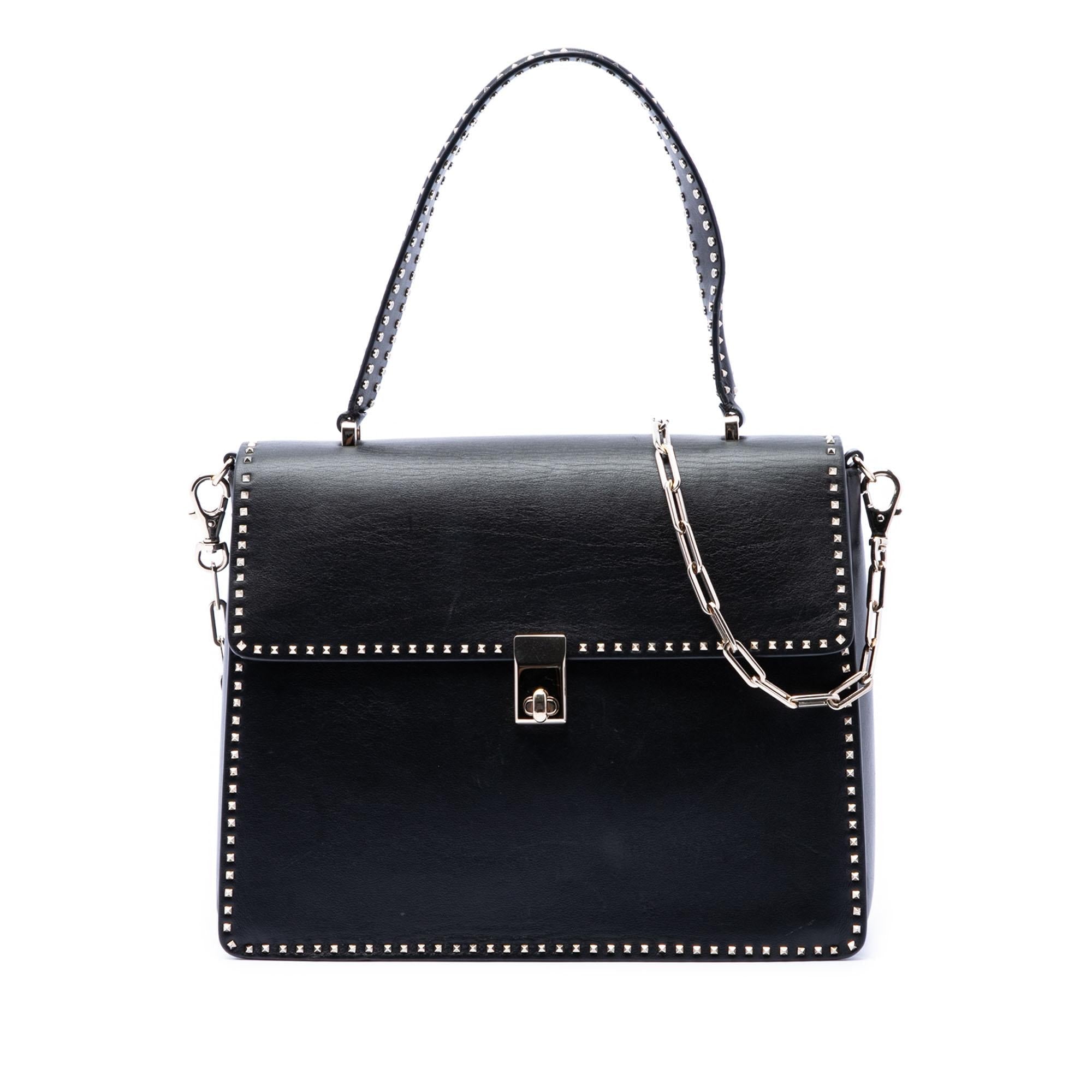 Valentino Leather Rockstud Top Handle Bag