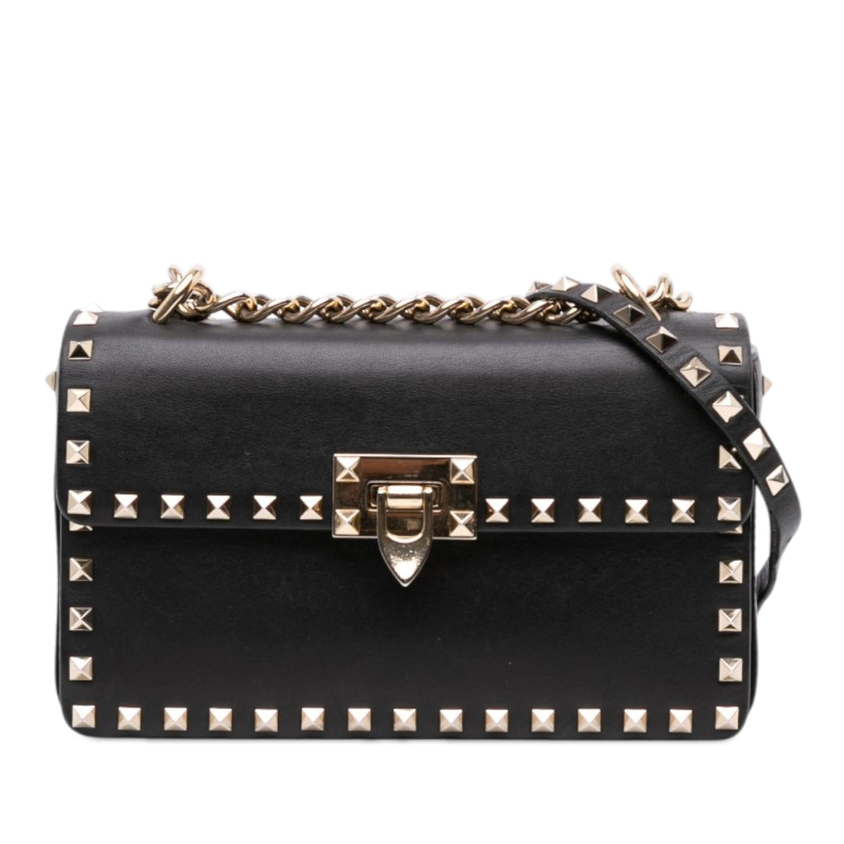 Valentino Small Leather Rockstud Flip Lock Chain Crossbody