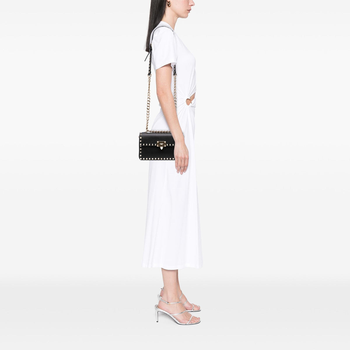 Valentino Small Leather Rockstud Flip Lock Chain Crossbody