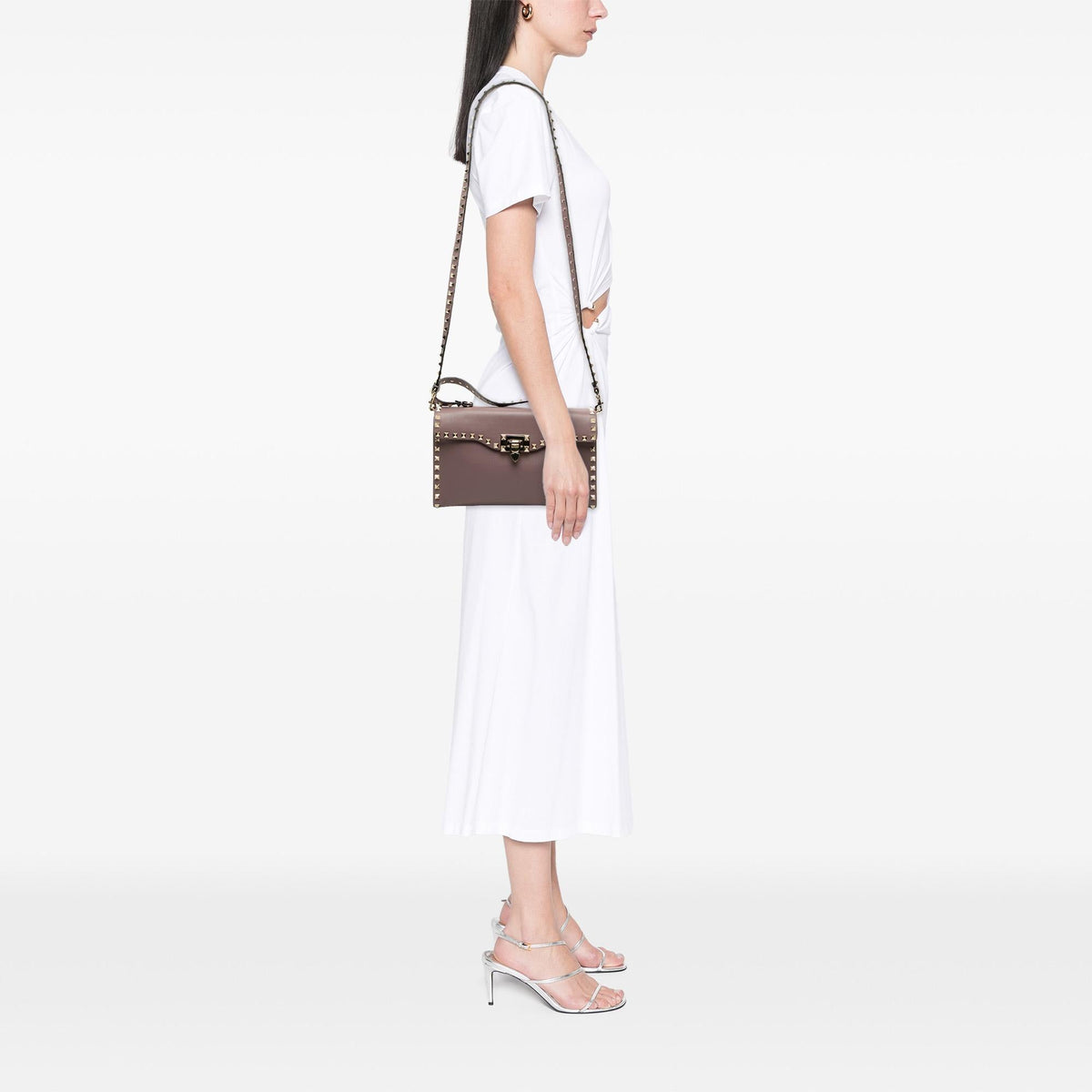 Valentino Small Leather Rockstud Single Handle Flap