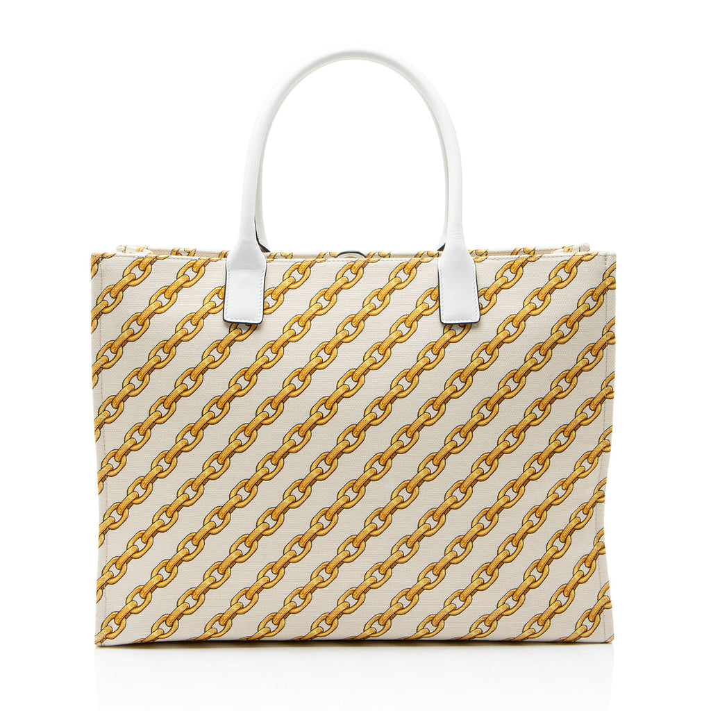 Versace Chain Link Canvas La Medusa Large Tote