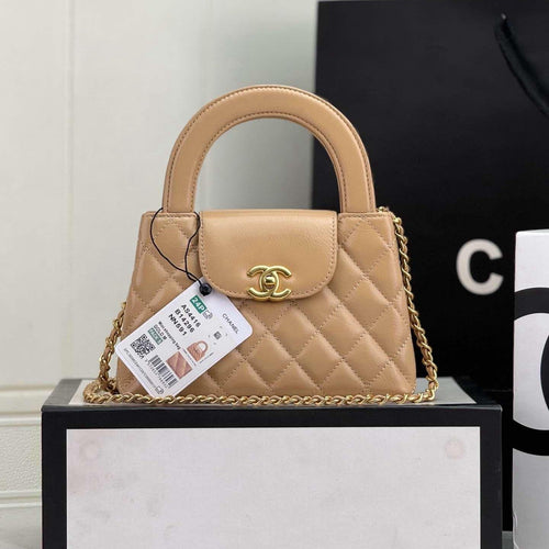 cc 24a nano 19cm kelly shopper bag beige lambskin