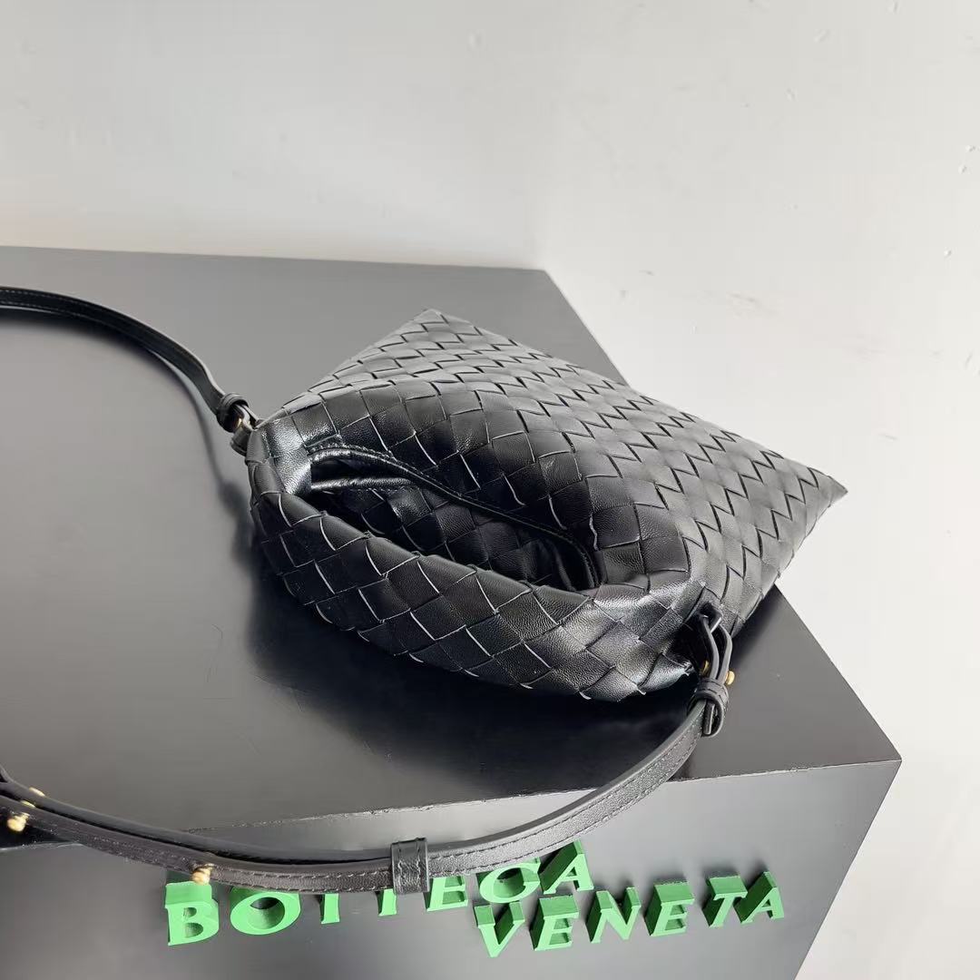 BV Mini Hop Hobo Bag Black Intrecciato Calfskin