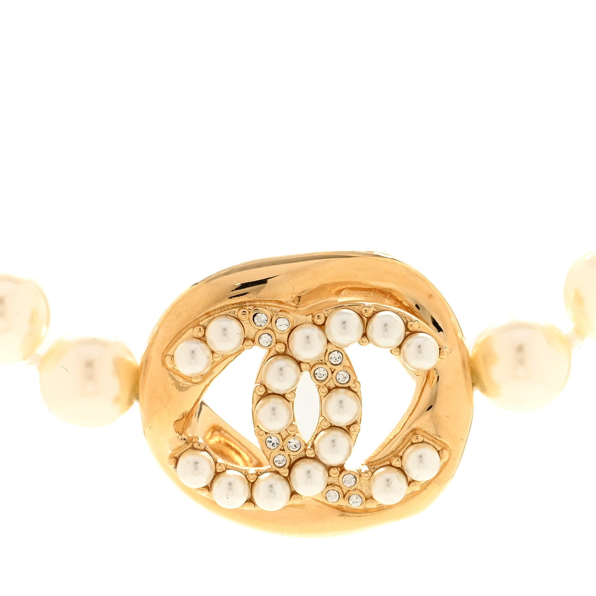 Pearl Crystal CC Logo Choker Gold White