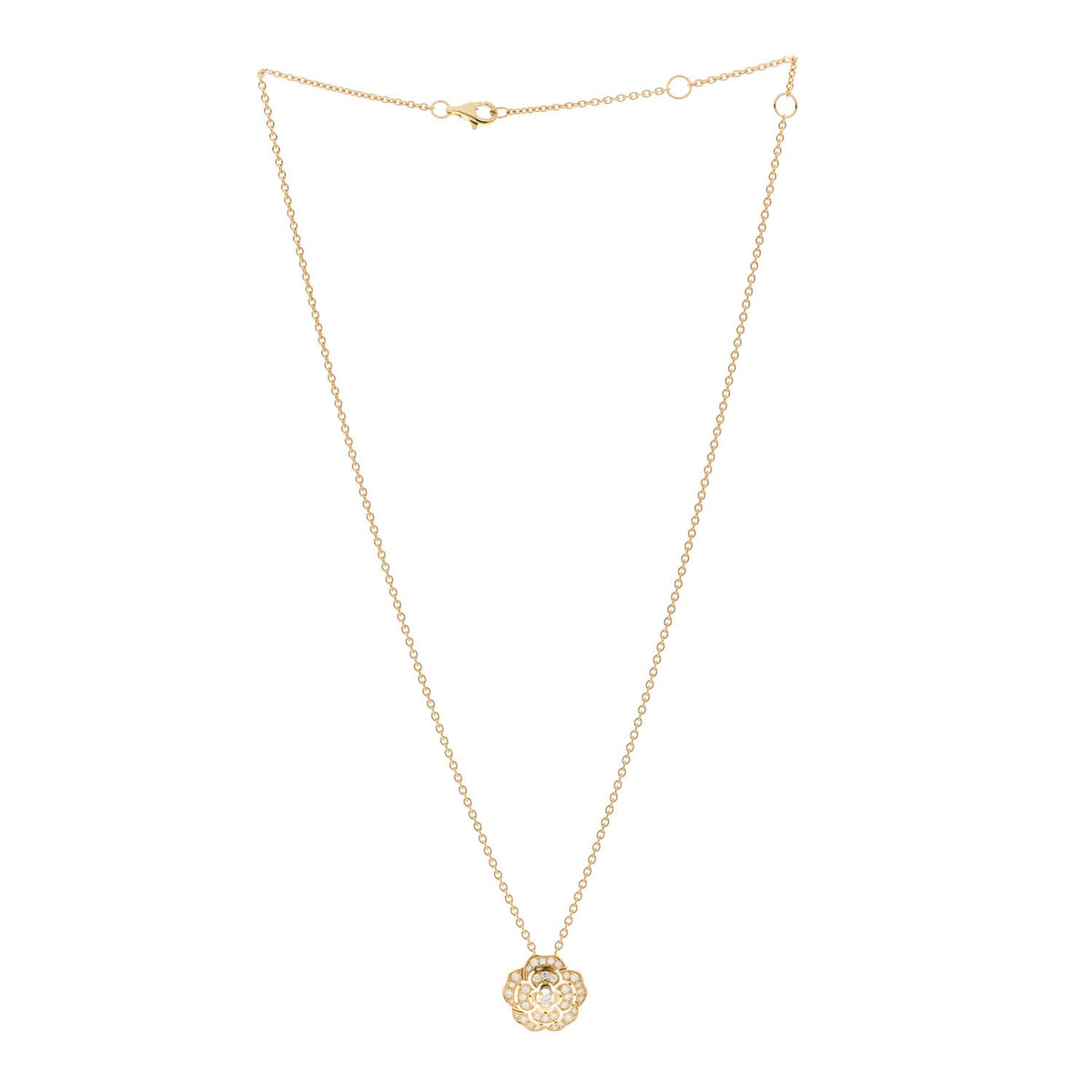 18K Yellow Gold Diamond Bouton de Camelia Pendant Necklace