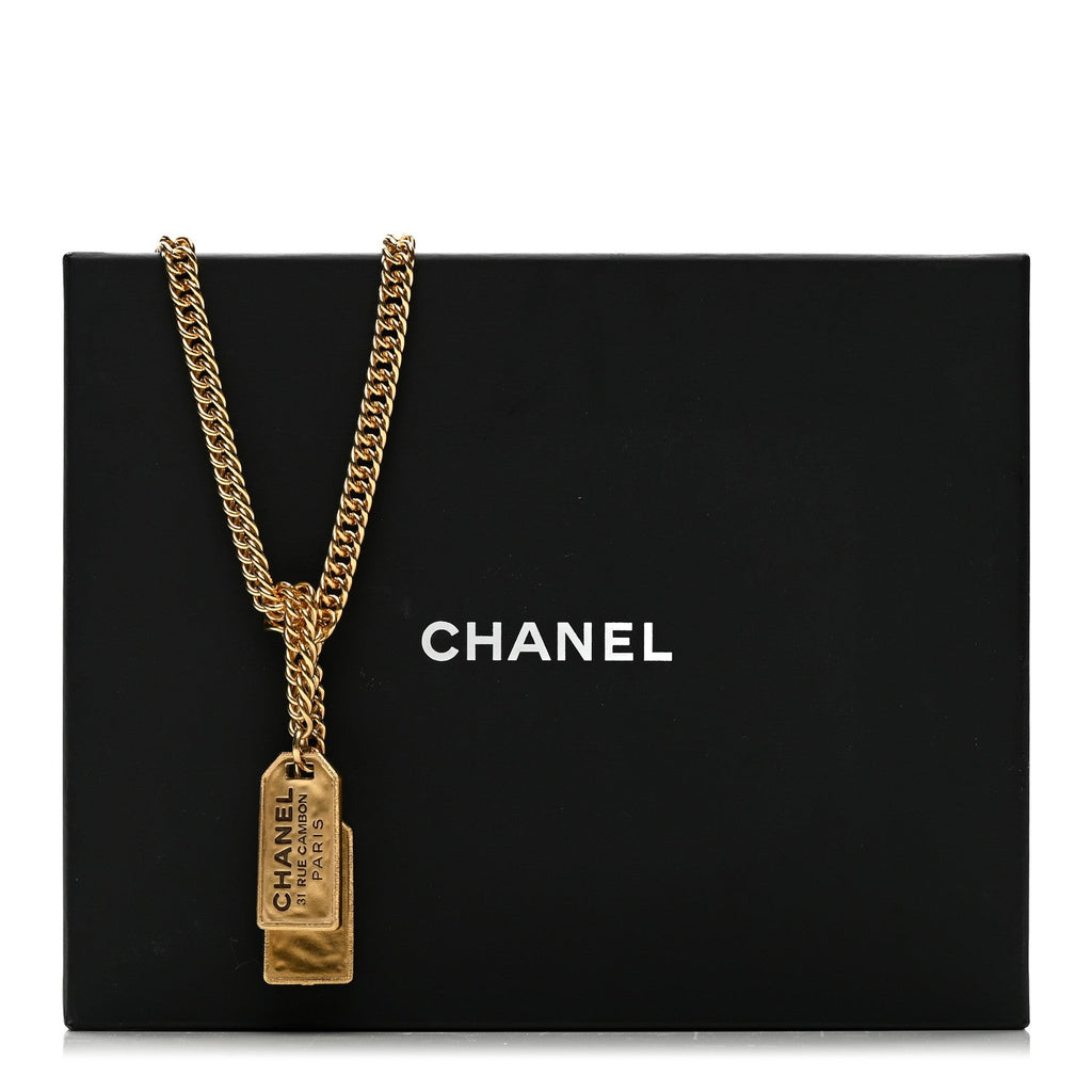Metal ID Dog Tag Charm Necklace Gold
