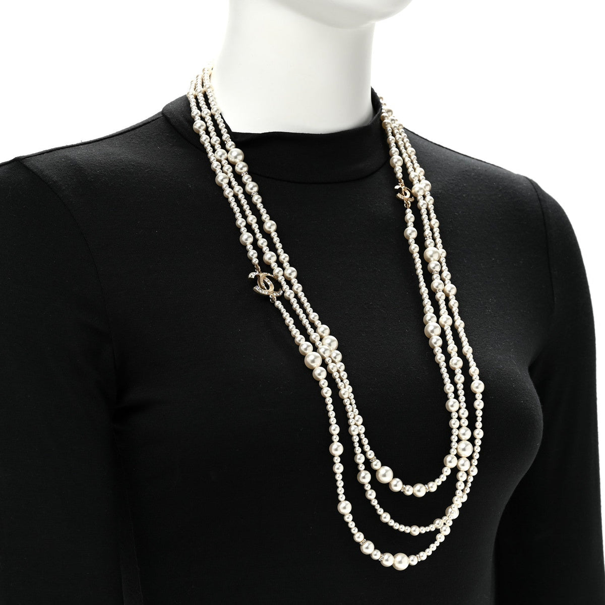 Metal Pearl Crystal Graduated CC Multi Strand Necklace Gold