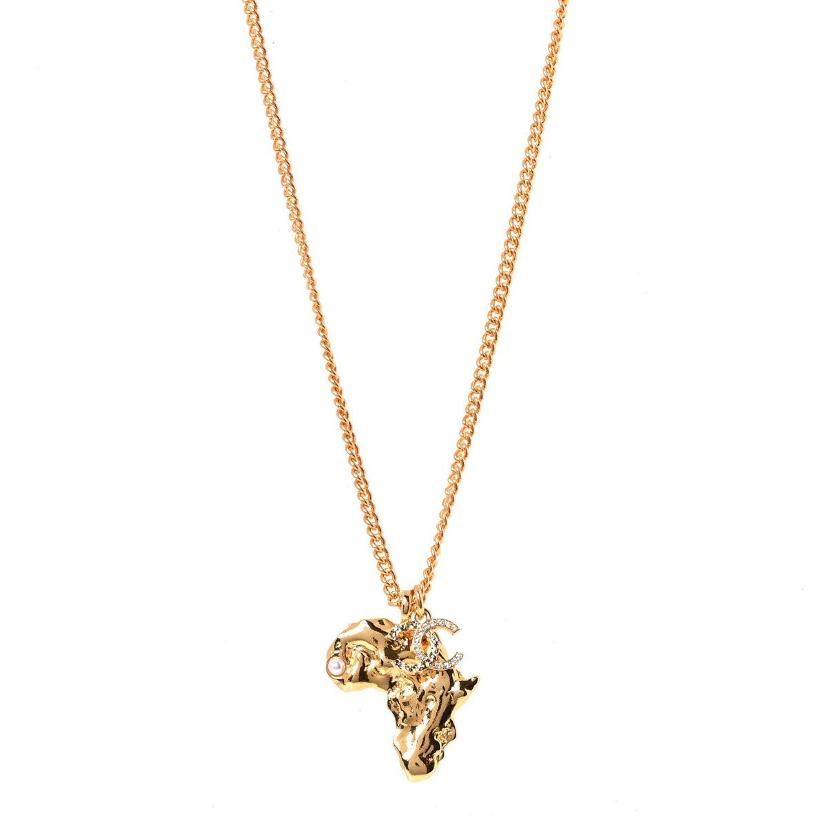 Crystal Pearl CC Africa Pendant Necklace Gold White