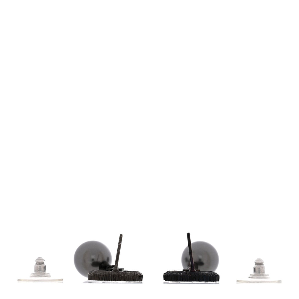 Ruthenium Pearl Crystal Baguette CC Drop Earrings Silver Grey