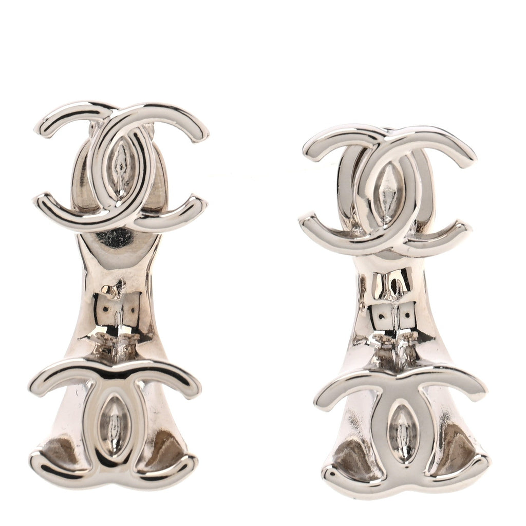 Metal CC Turnlock Drop Earrings Silver