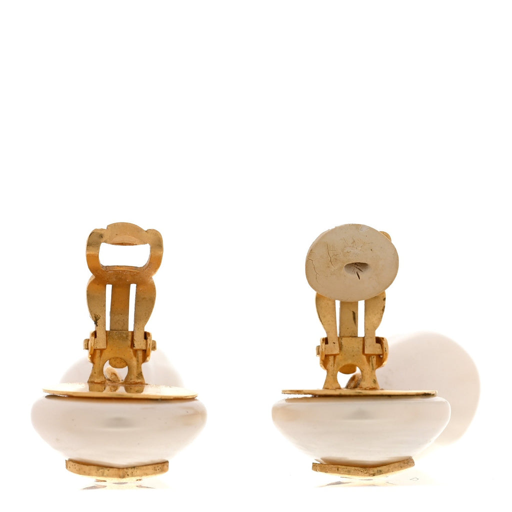 Pearl CC Drop Clip On Earrings Gold