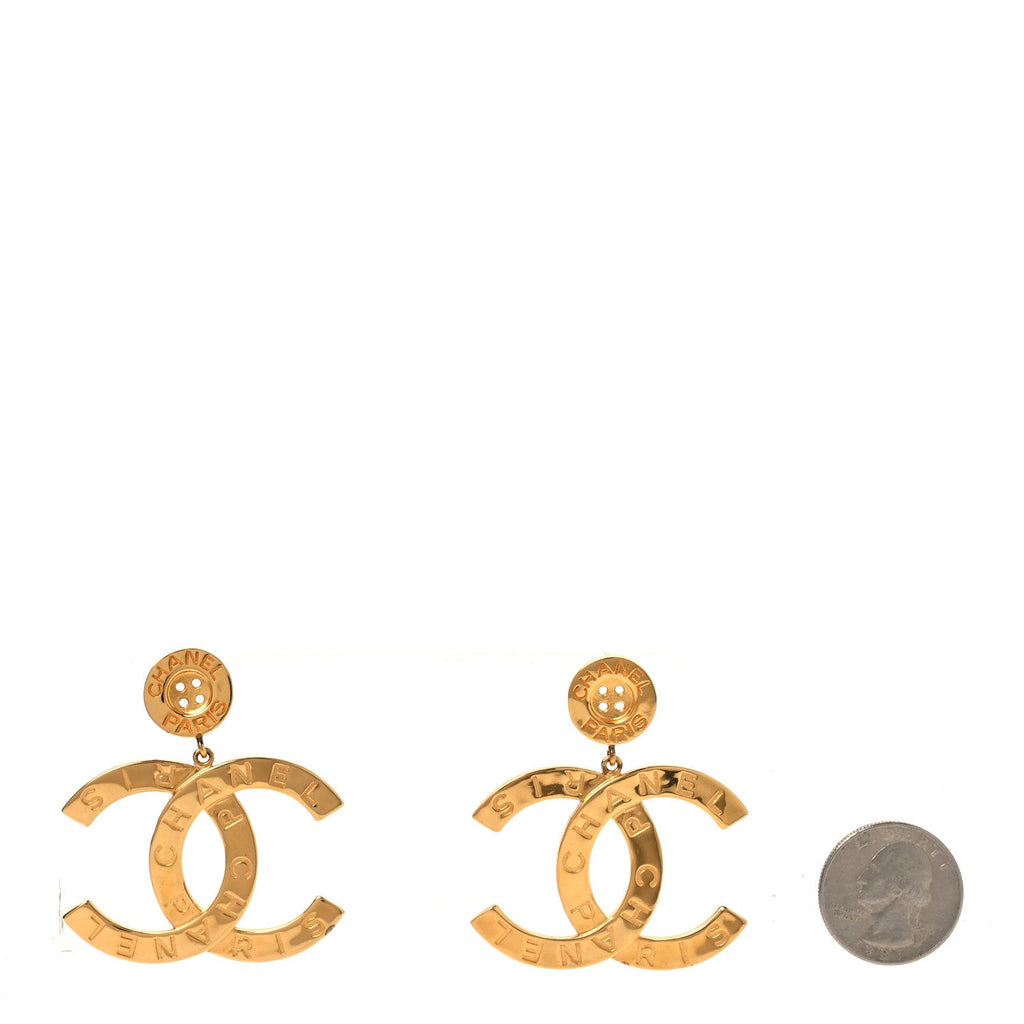 Metal Large Paris Button Earrings Gold