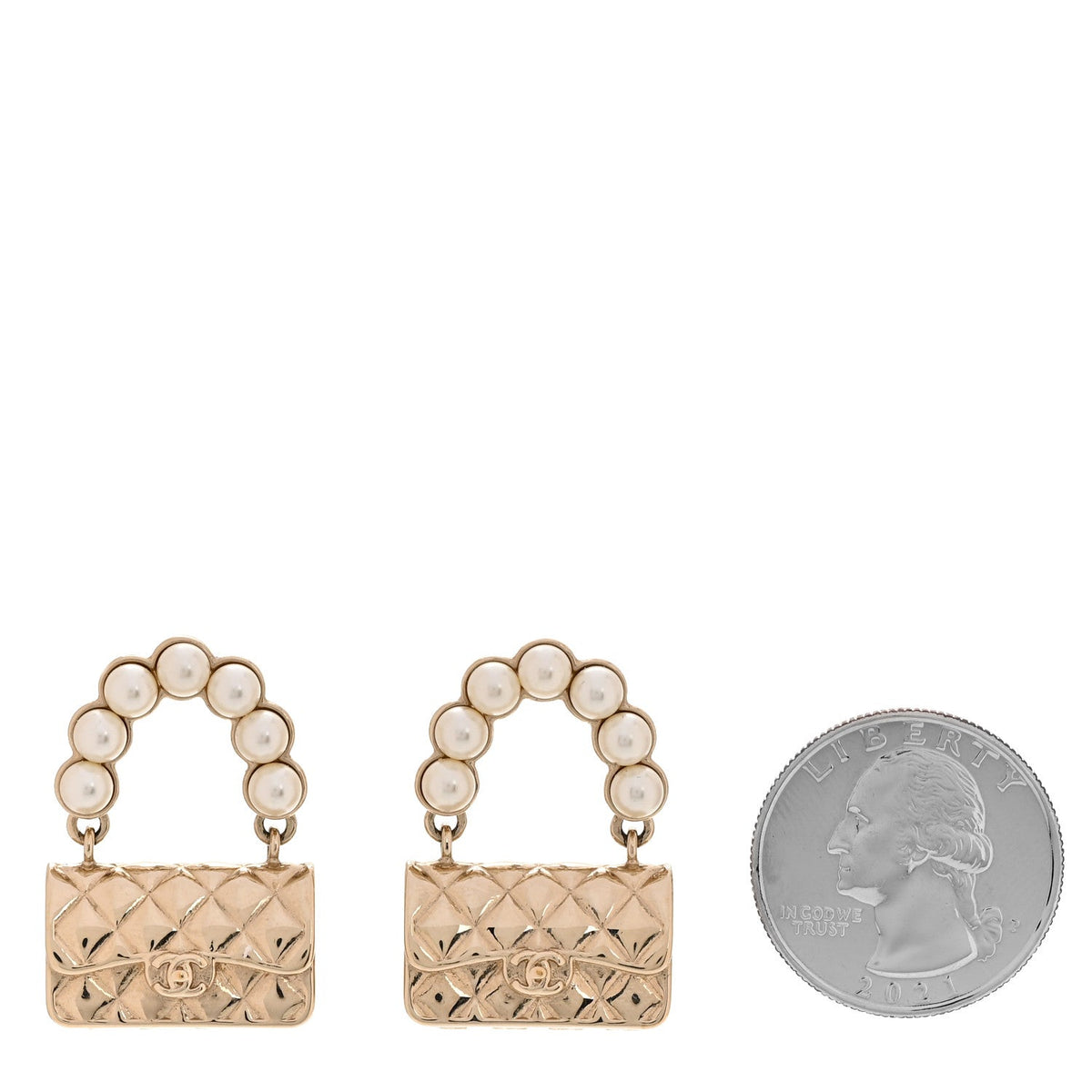 Pearl Quilted CC Flap Bag Earrings Gold