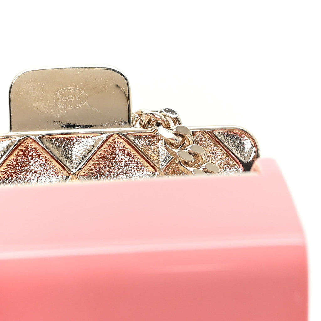 Metal Resin Flap Bag Long Necklace Gold Red